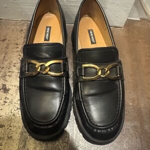 Nine West Black Loafers with Gold Accent